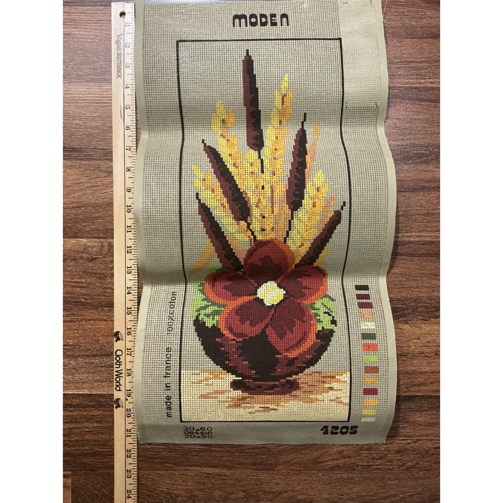 Vtg MODEN Printed Tapestry Canvas #4205 Flower Cattails France 30 X 60cm